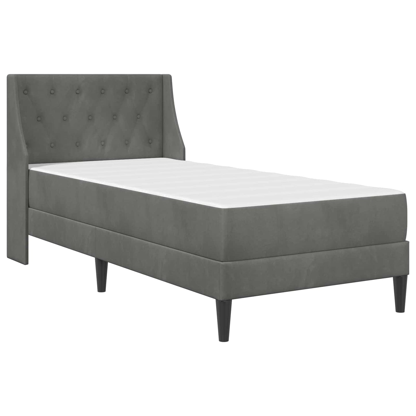 Single Bed Frame Dark Grey with Mattress Velvet Upholstered Plywood
