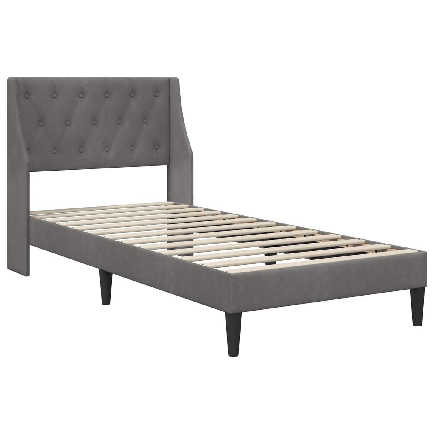 Single Bed Frame Dark Grey with Mattress Velvet Upholstered Plywood