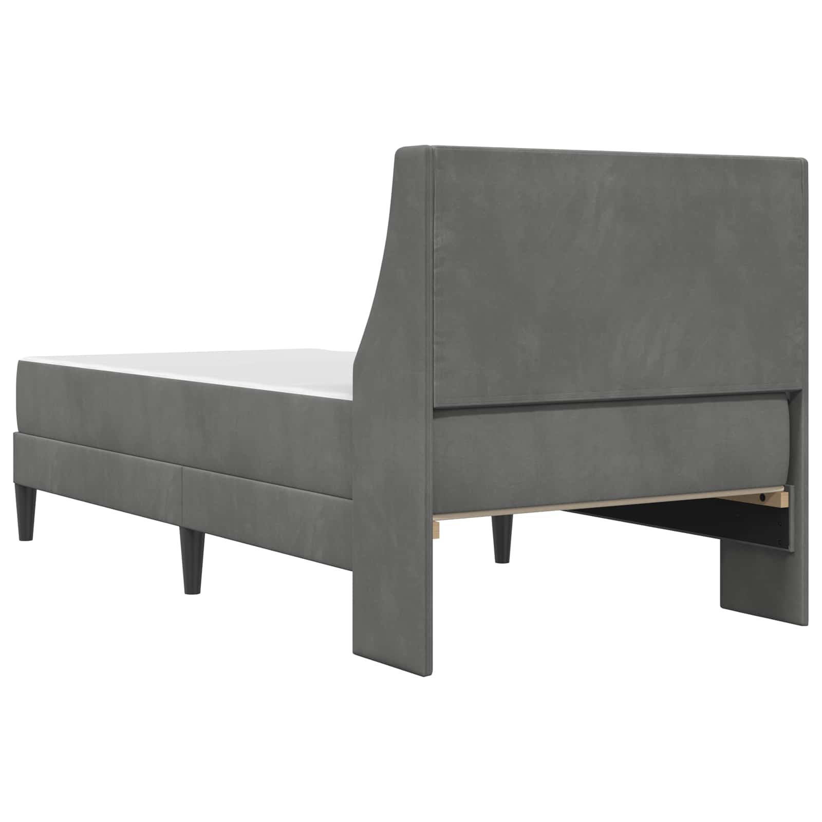 Single Bed Frame Dark Grey with Mattress Velvet Upholstered Plywood