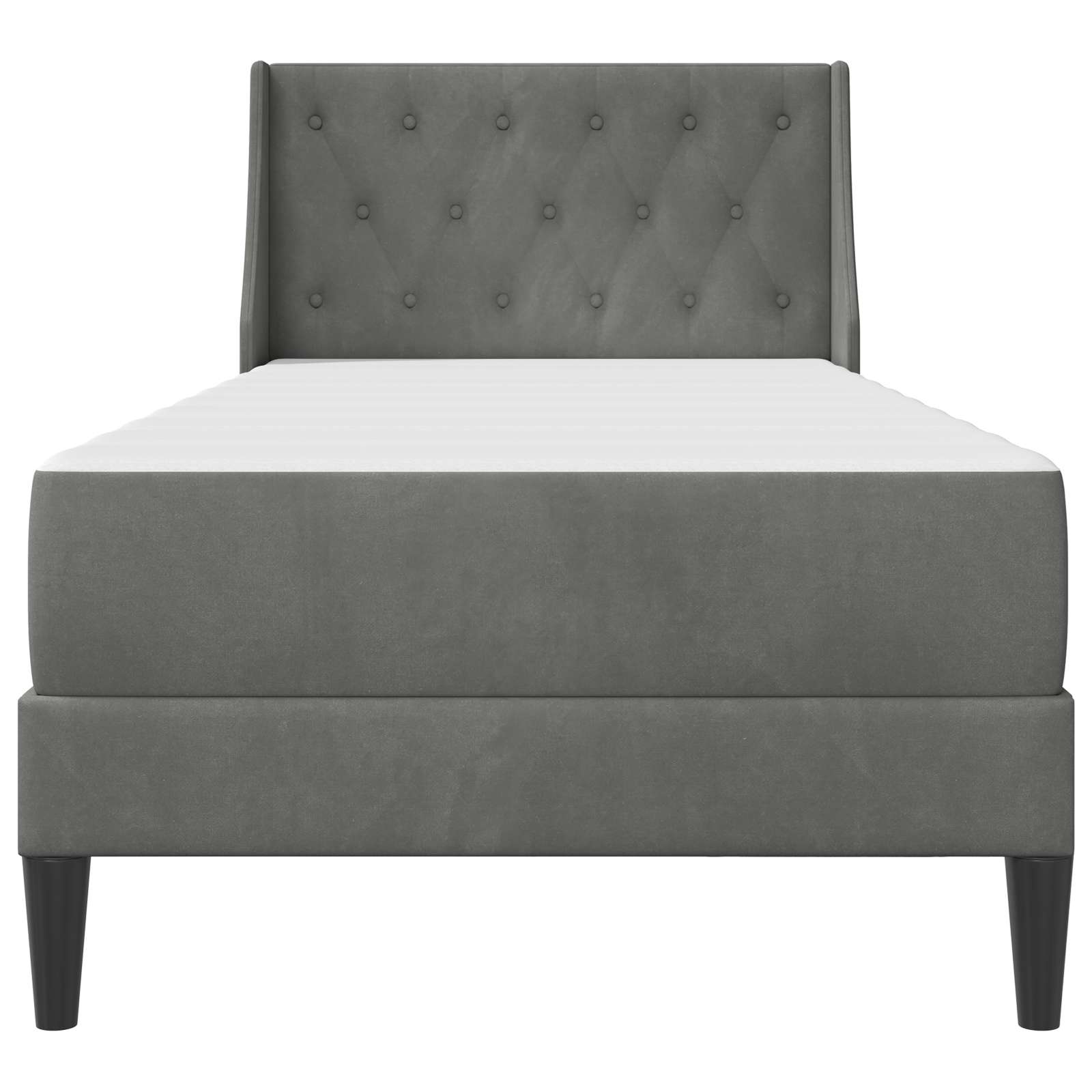 Single Bed Frame Dark Grey with Mattress Velvet Upholstered Plywood