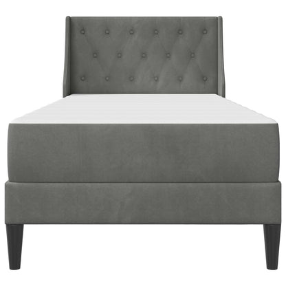 Single Bed Frame Dark Grey with Mattress Velvet Upholstered Plywood
