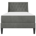 Single Bed Frame Dark Grey with Mattress Velvet Upholstered Plywood