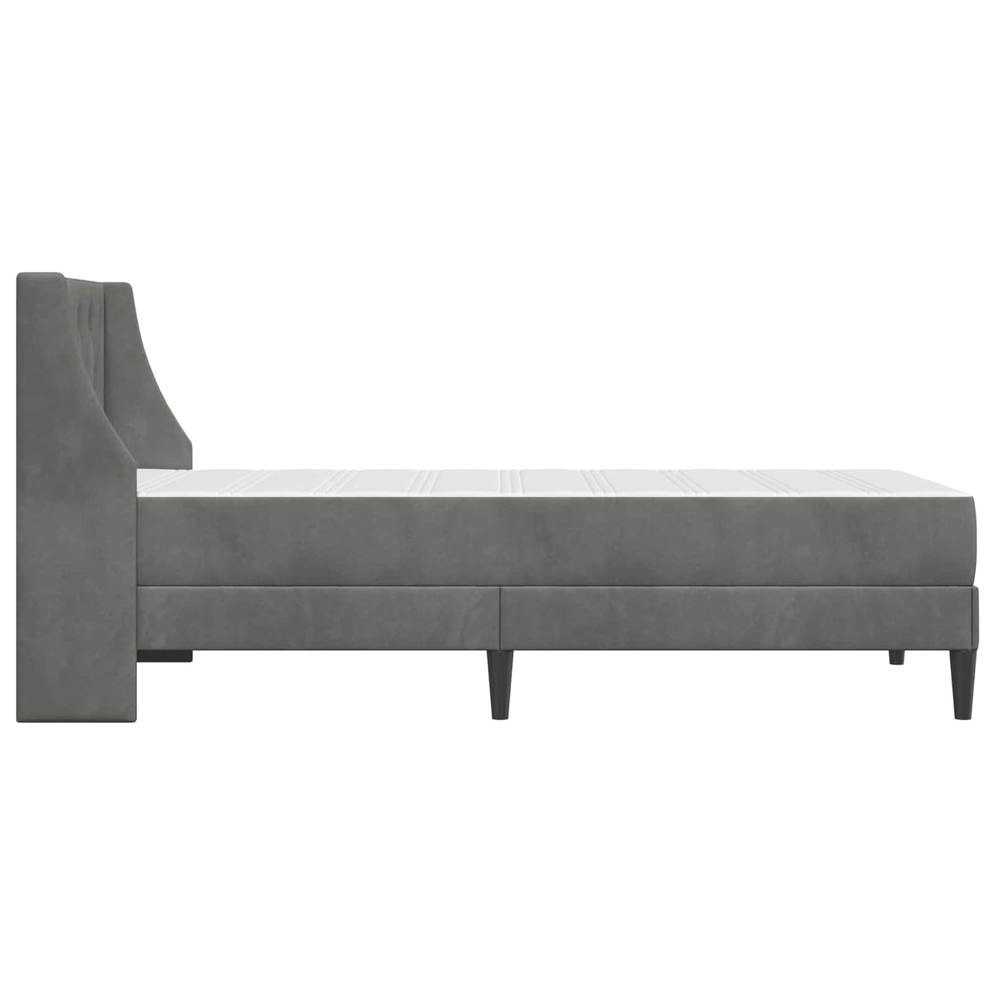Single Bed Frame Dark Grey with Mattress Velvet Upholstered Plywood