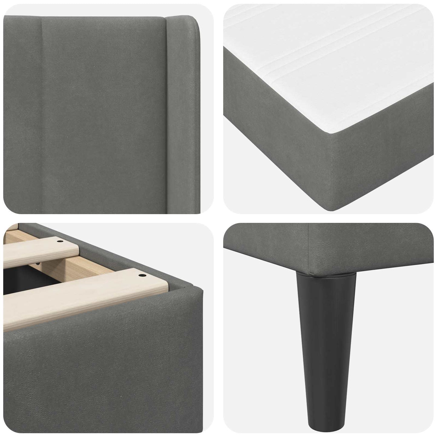 Single Bed Frame with Mattress Velvet Upholstered Plywood Slatted Foam Comfort Dark Grey