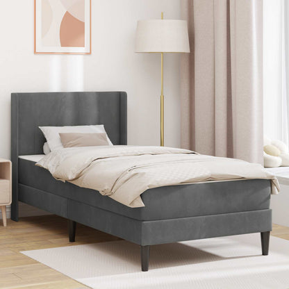 Single Bed Frame with Mattress Velvet Upholstered Plywood Slatted Foam Comfort Dark Grey