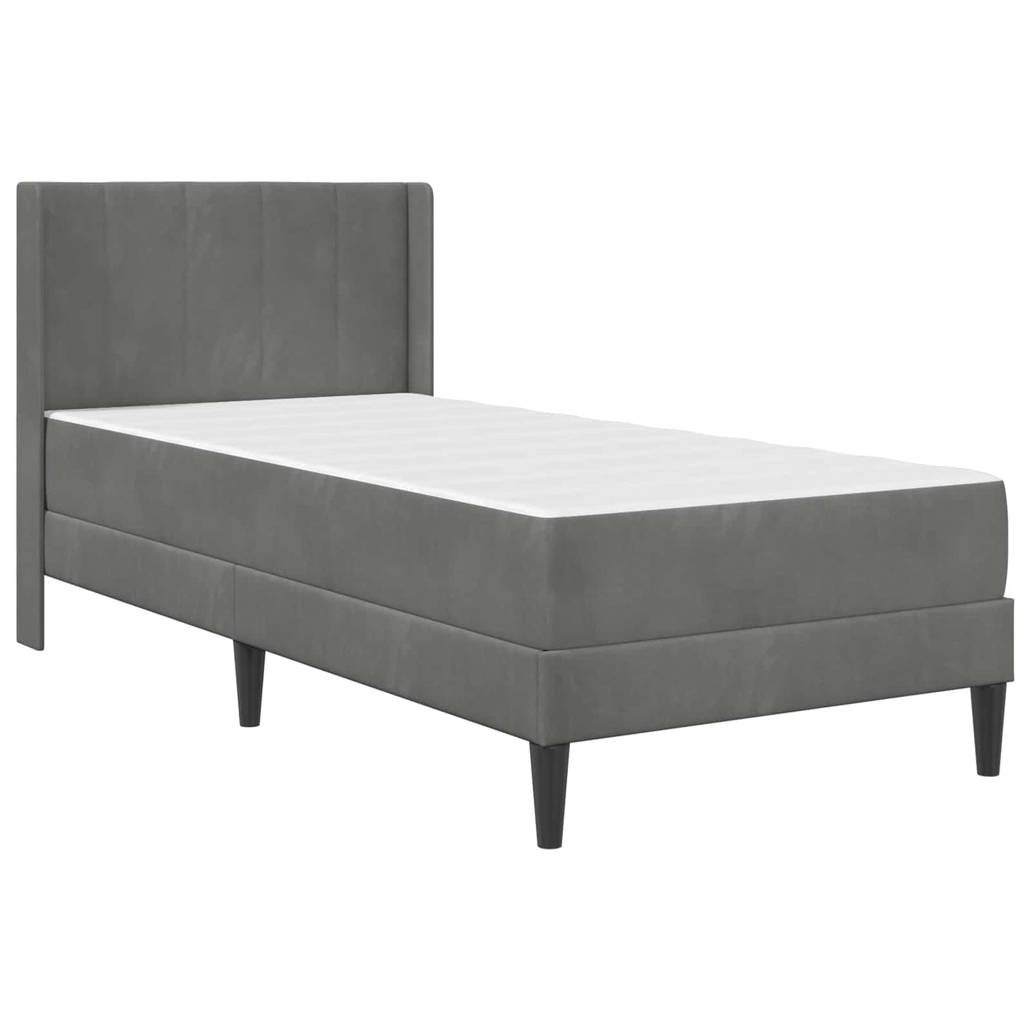 Single Bed Frame with Mattress Velvet Upholstered Plywood Slatted Foam Comfort Dark Grey