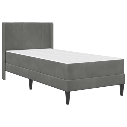 Single Bed Frame with Mattress Velvet Upholstered Plywood Slatted Foam Comfort Dark Grey