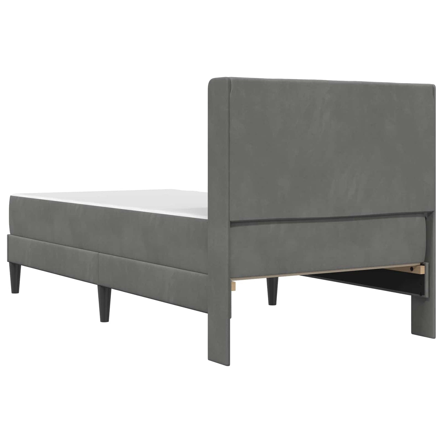 Single Bed Frame with Mattress Velvet Upholstered Plywood Slatted Foam Comfort Dark Grey