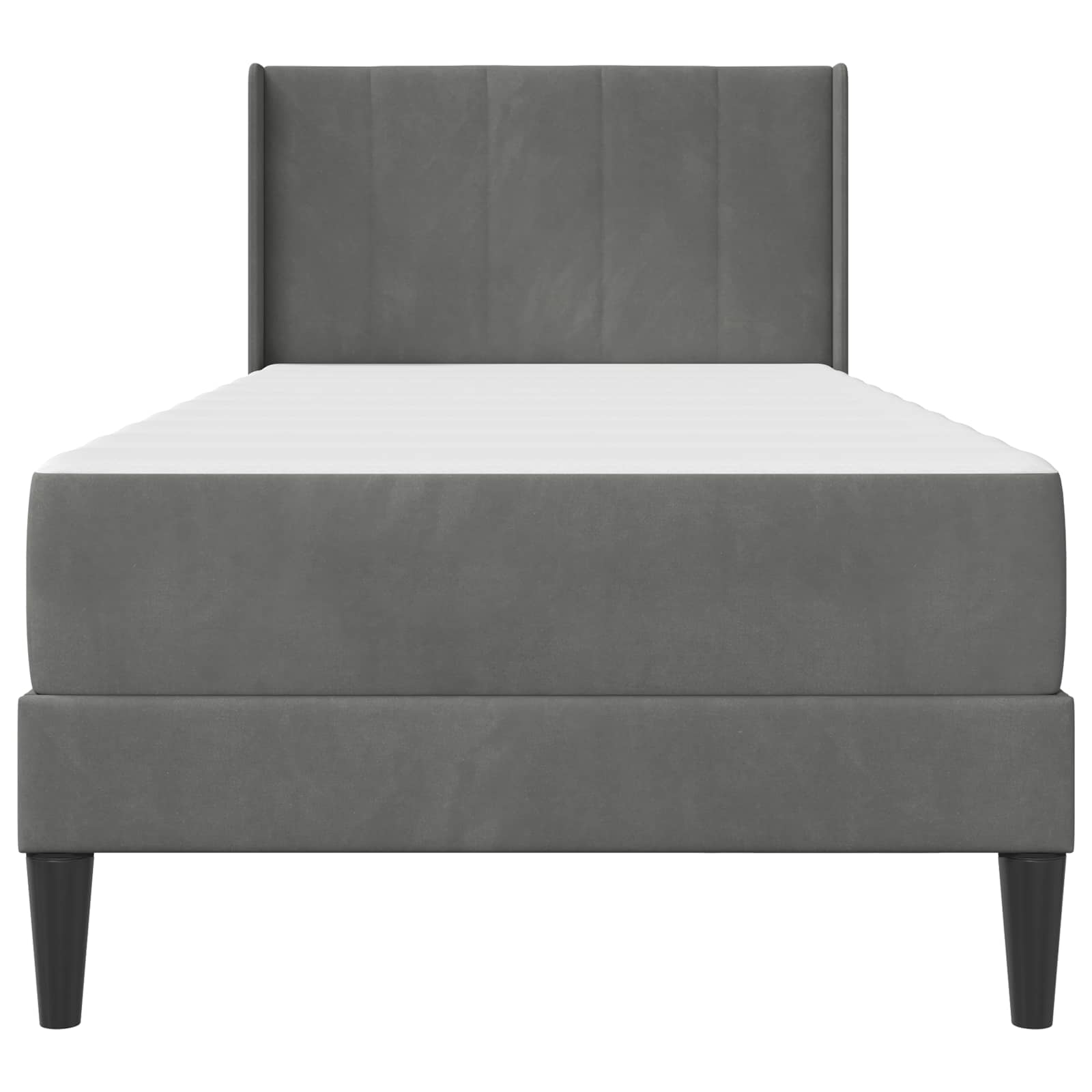 Single Bed Frame with Mattress Velvet Upholstered Plywood Slatted Foam Comfort Dark Grey