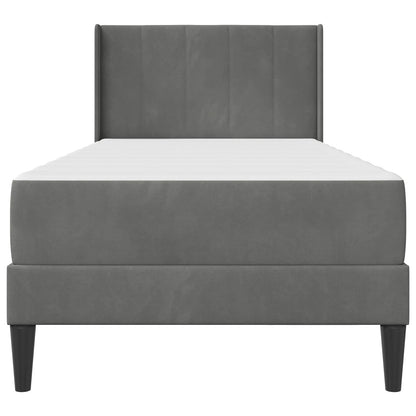Single Bed Frame with Mattress Velvet Upholstered Plywood Slatted Foam Comfort Dark Grey