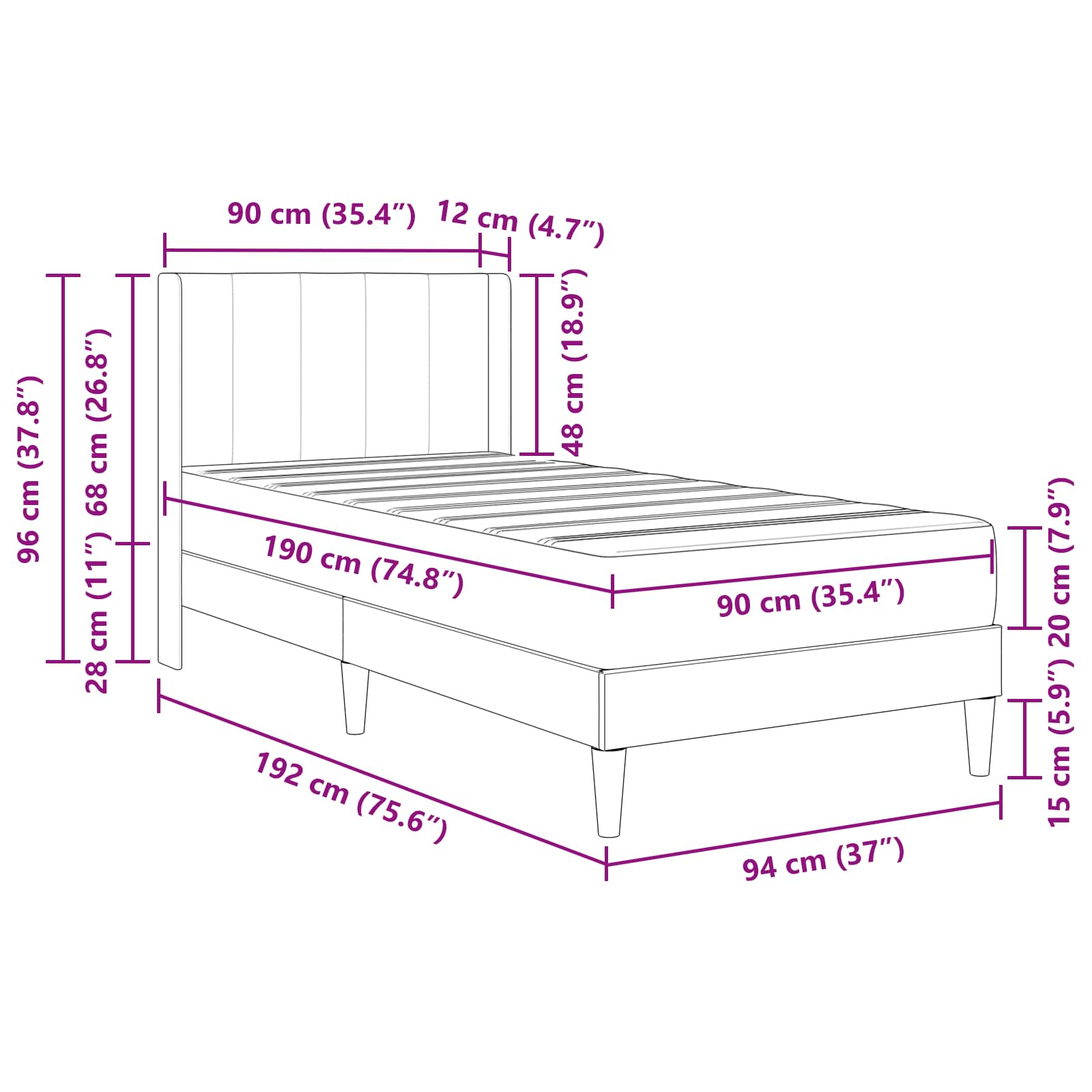 Single Bed Frame with Mattress Velvet Upholstered Plywood Slatted Foam Comfort Dark Grey