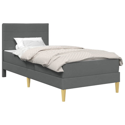 Single Bed Frame Dark Grey with Mattress Padded Headboard Polyester Upholstered Plywood