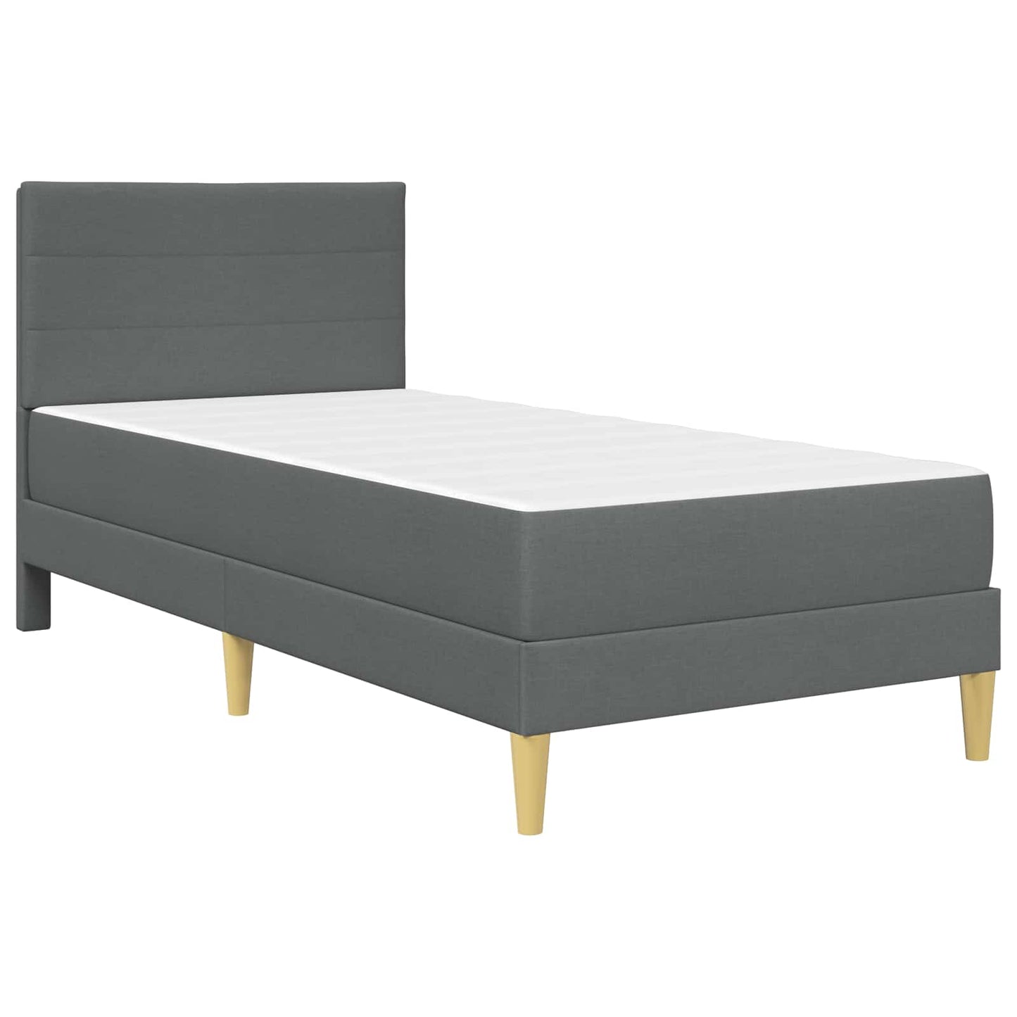 Single Bed Frame Dark Grey with Mattress Padded Headboard Polyester Upholstered Plywood