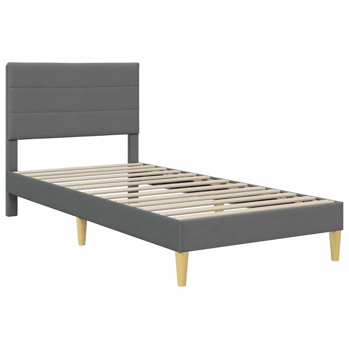 Single Bed Frame Dark Grey with Mattress Padded Headboard Polyester Upholstered Plywood