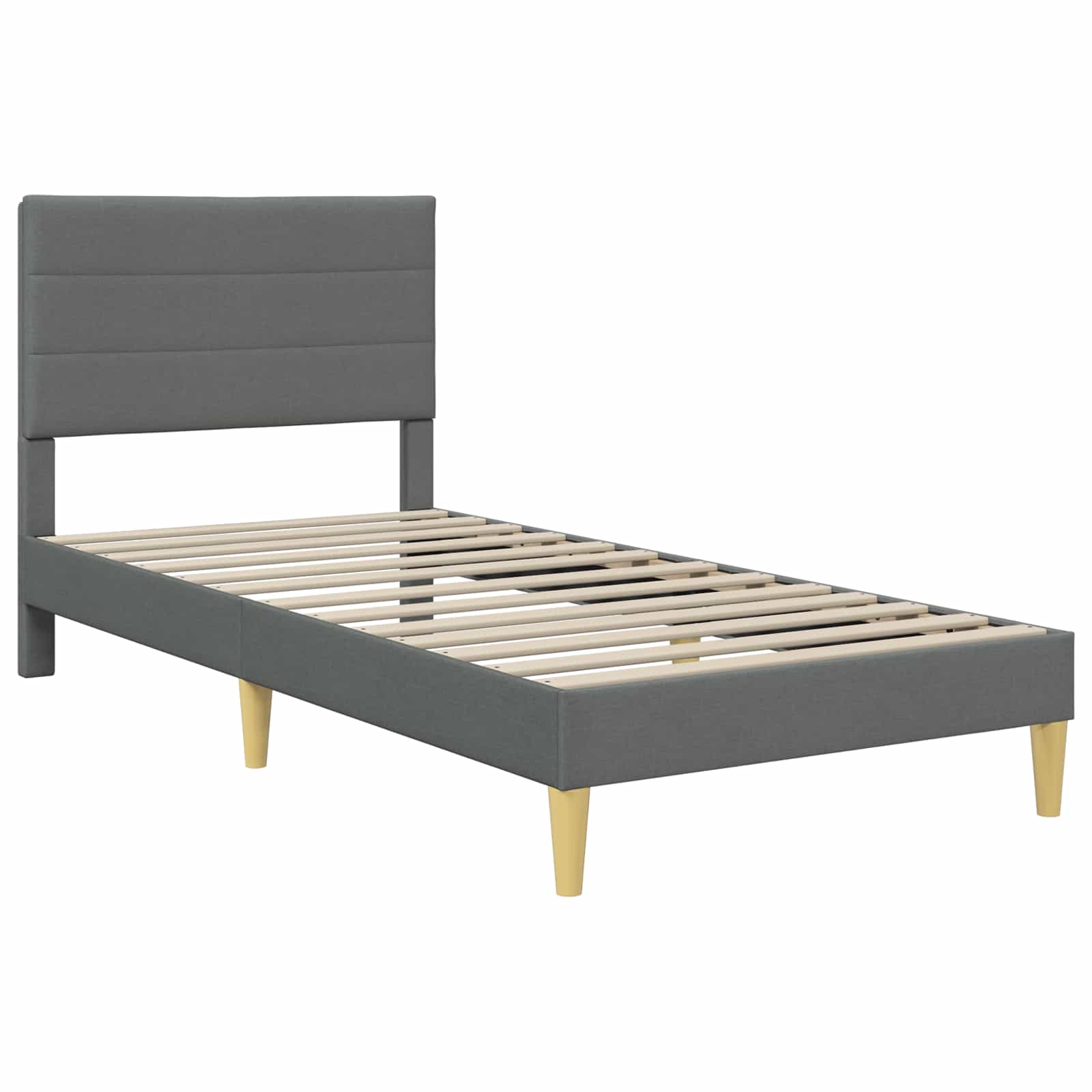 Single Bed Frame Dark Grey with Mattress Padded Headboard Polyester Upholstered Plywood