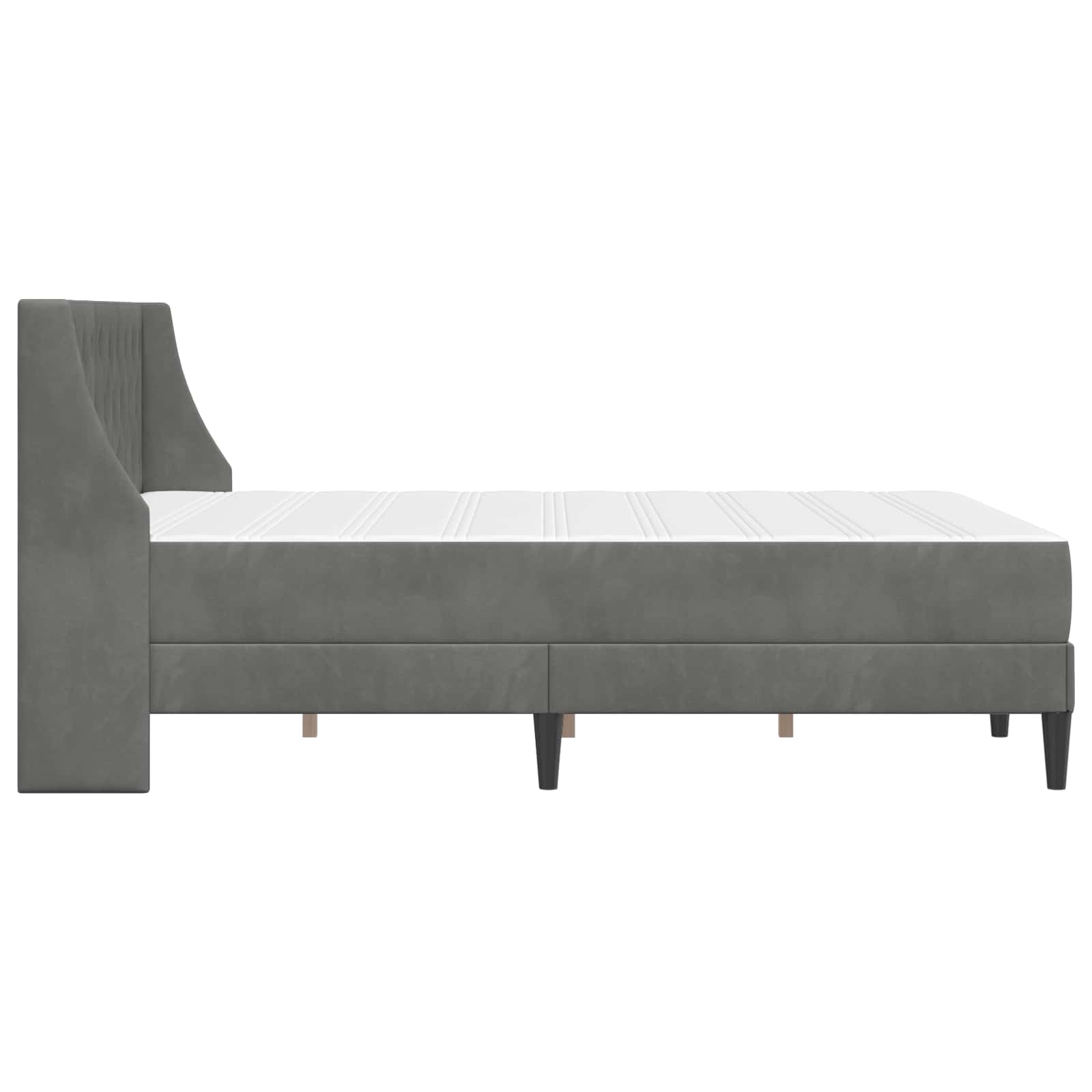 Small Dark Grey Velvet Bed Frame with Mattress Plywood Slatted Base