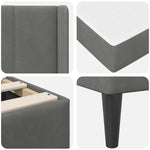Small Double Dark Grey Bed Frame with Medium Firm Mattress Plywood Velvet