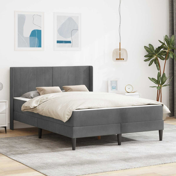  Small Double Dark Grey Bed Frame with Medium Firm Mattress Plywood Velvet