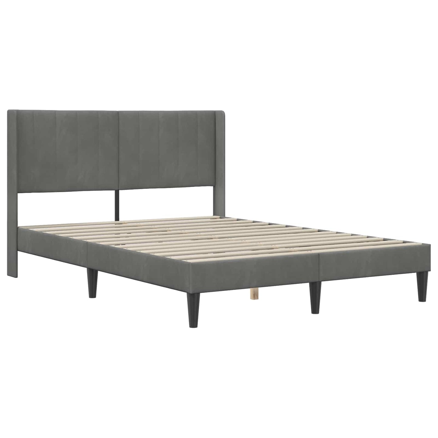 Small Double Dark Grey Bed Frame with Medium Firm Mattress Plywood Velvet