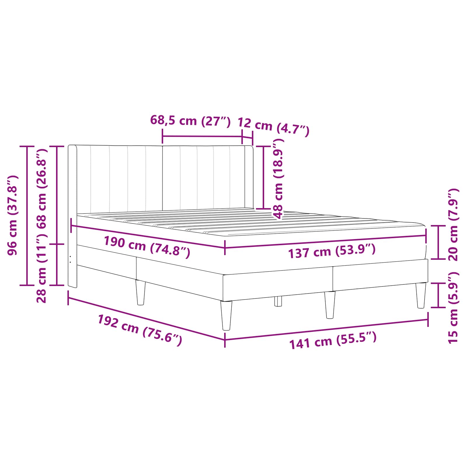Small Double Dark Grey Bed Frame with Medium Firm Mattress Plywood Velvet
