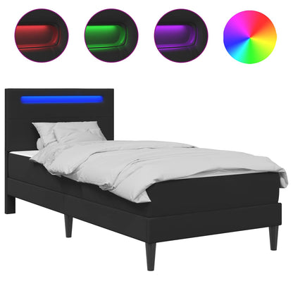 LED Bed Frame Black Faux Leather | HomeAndLiving