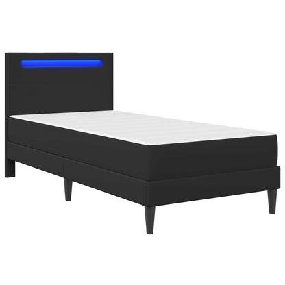 LED Bed Frame Black Faux Leather | HomeAndLiving