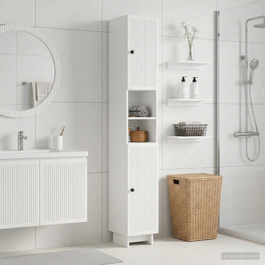 Bathroom Cabinet White Slimline 30x31x190cm