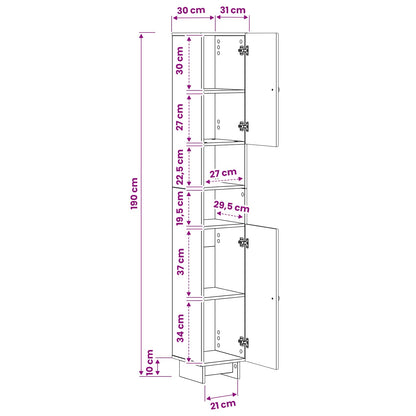 Bathroom Cabinet White Slimline 30x31x190cm