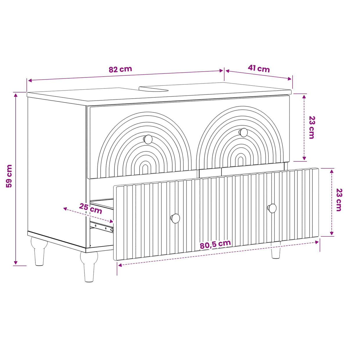 Bathroom Sink Cabinet White Modern 82x41x59cm