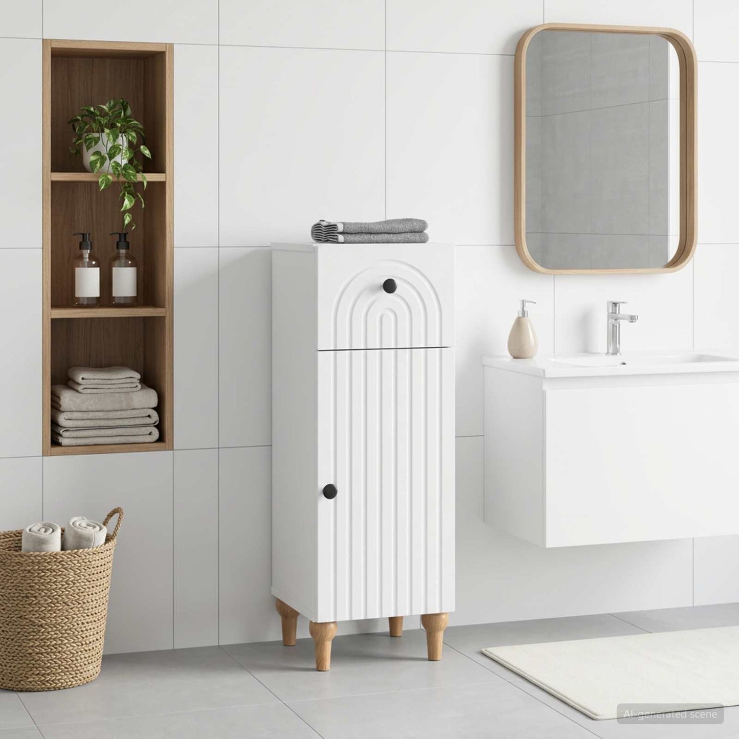 Bathroom Storage Cabinet White Compact 30x31x80cm