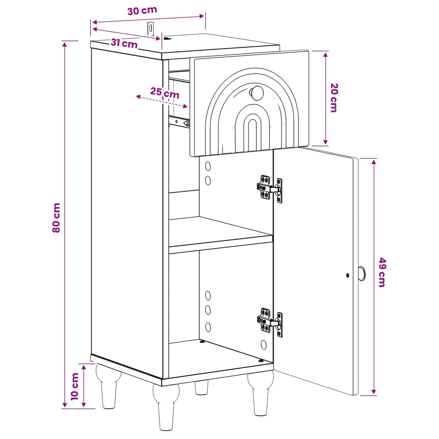 Bathroom Storage Cabinet White Compact 30x31x80cm