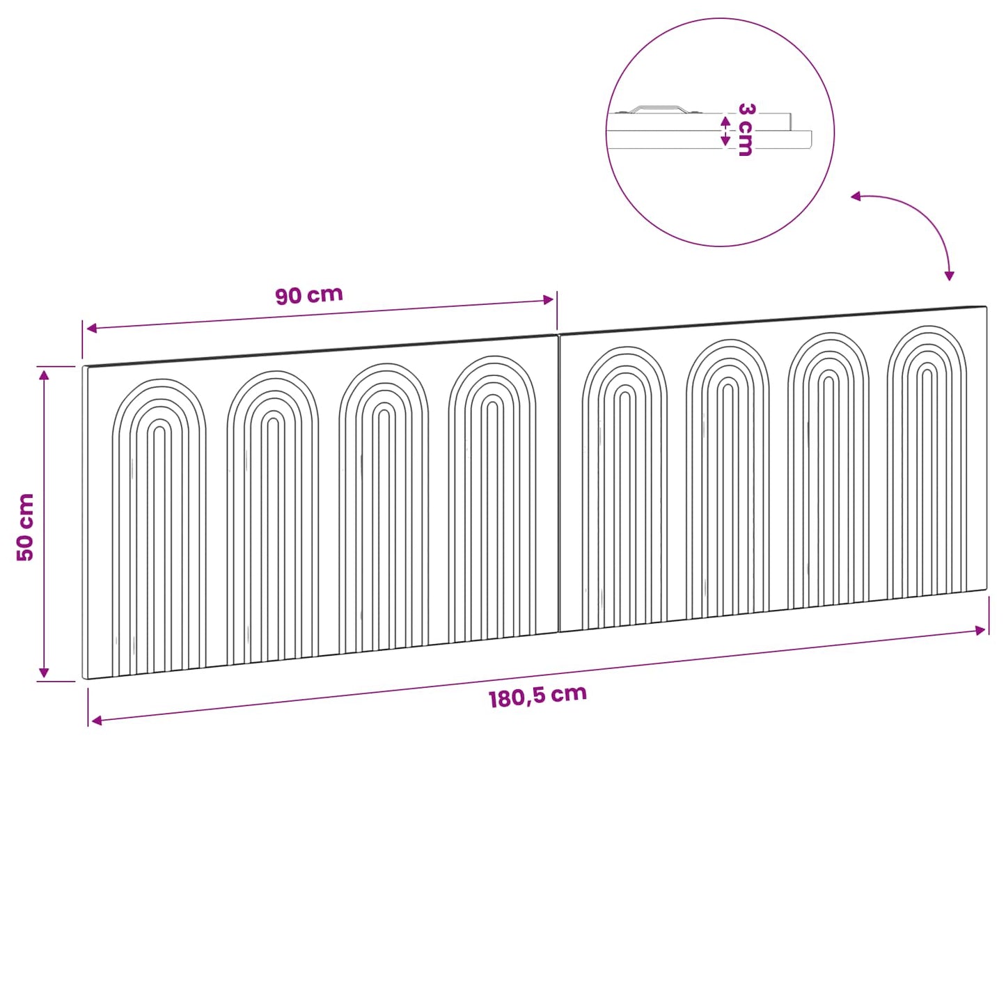 Wall Headboard Brown Engineered Wood 180.5 cm x 3 cm x 50 cm
