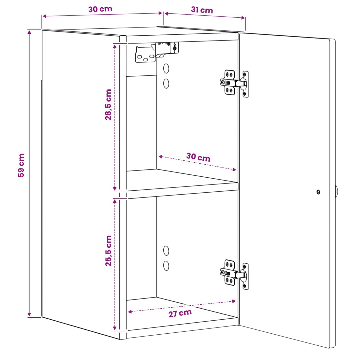 Bathroom Wall Cabinet White Slim 30x31x63cm