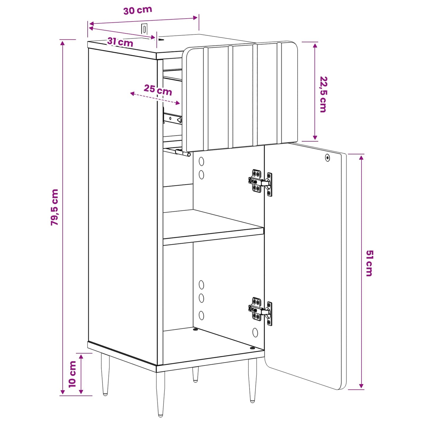 Bathroom Storage Cabinet White Slim 30x31x79.5cm