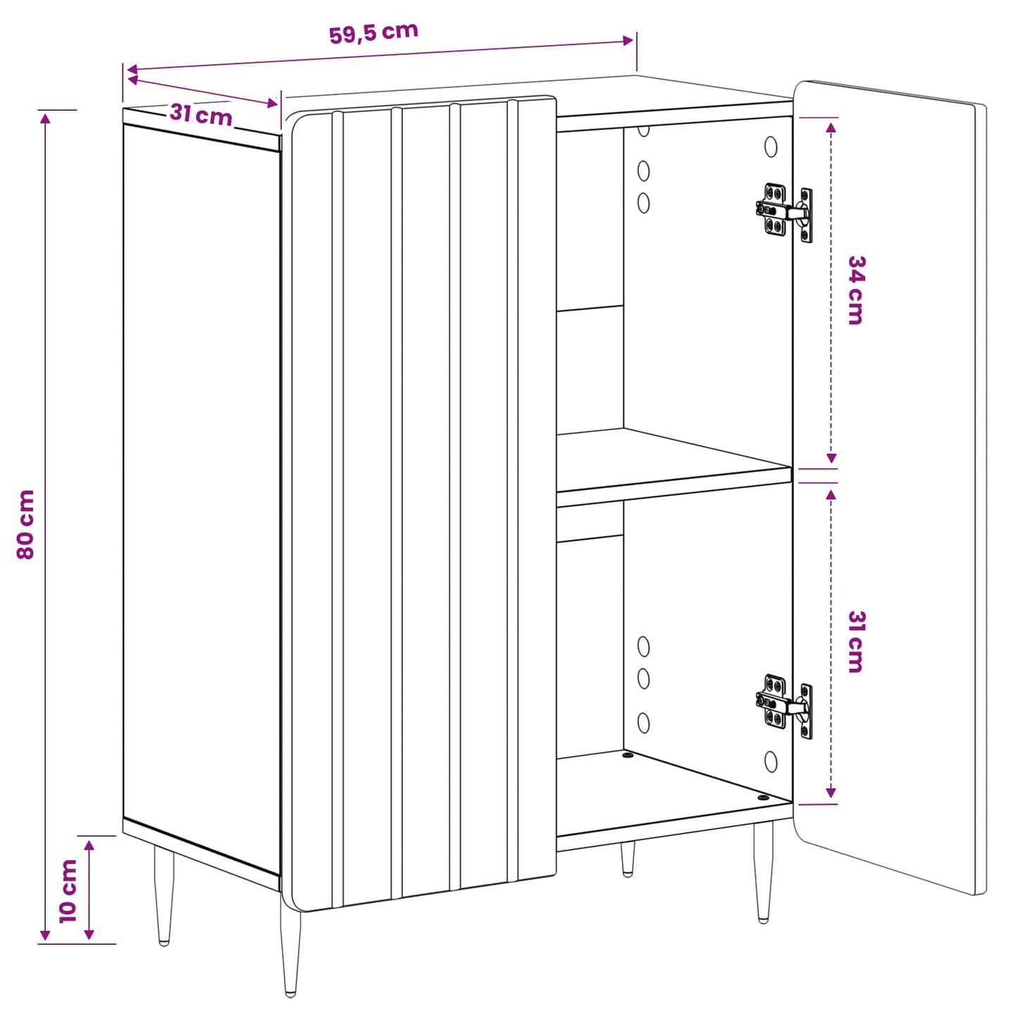 Bathroom Storage Cabinet White Slim 59.5x31x79.5cm