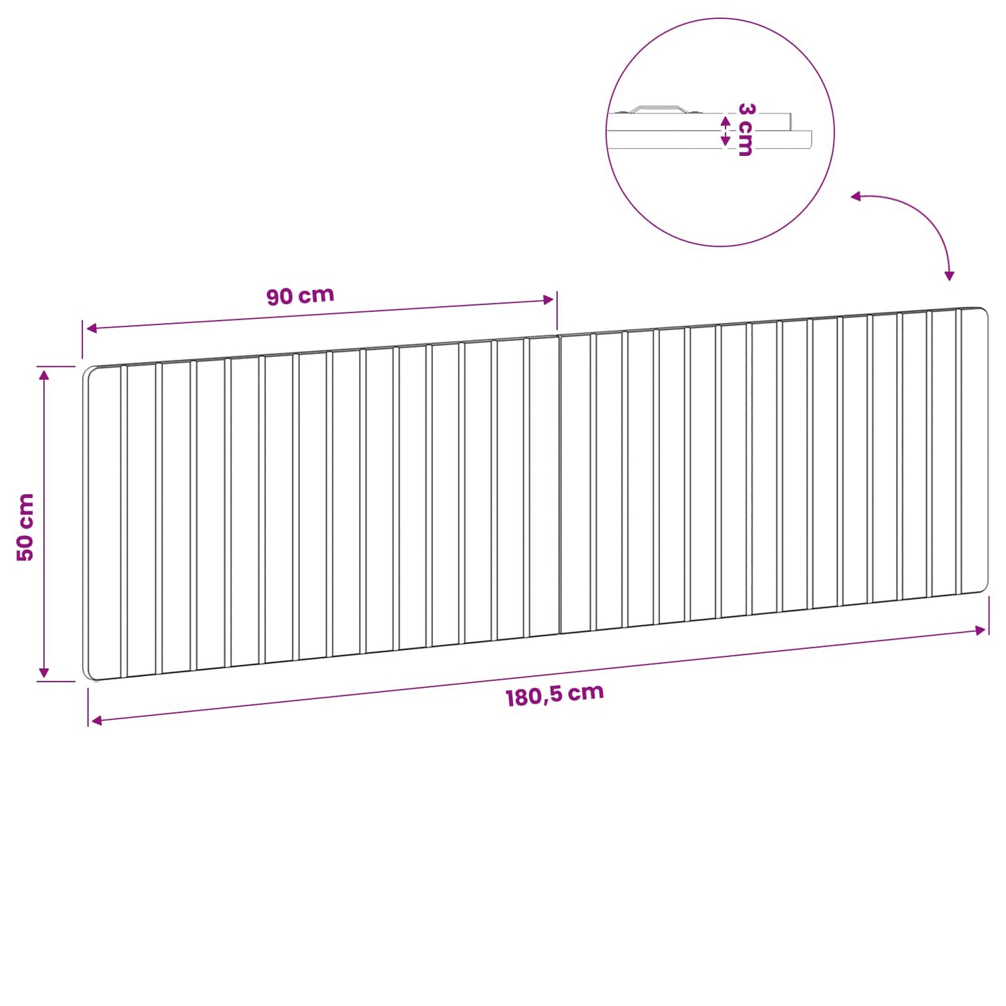 Wall Headboard Brown Engineered Wood 180 cm x 3 cm x 50 cm