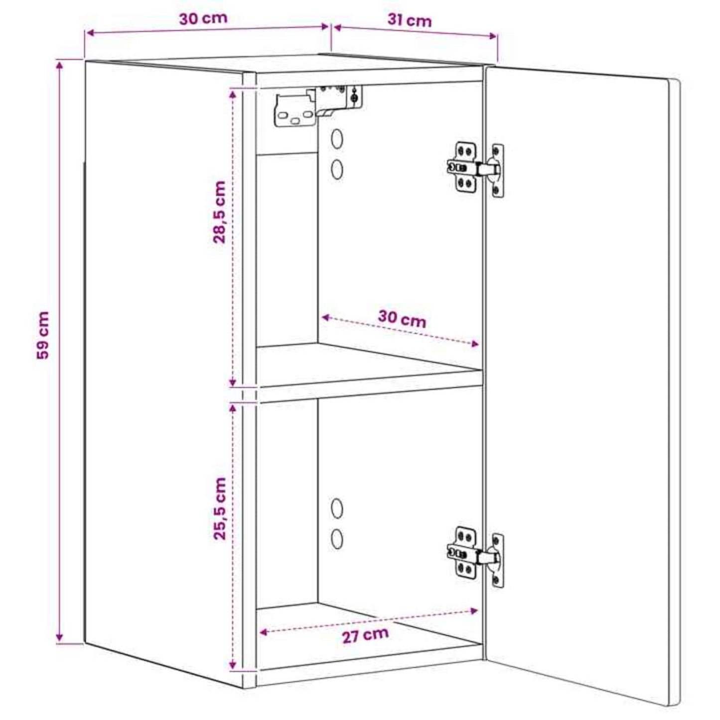 Bathroom Wall Cabinet White Slim 30x31x59cm