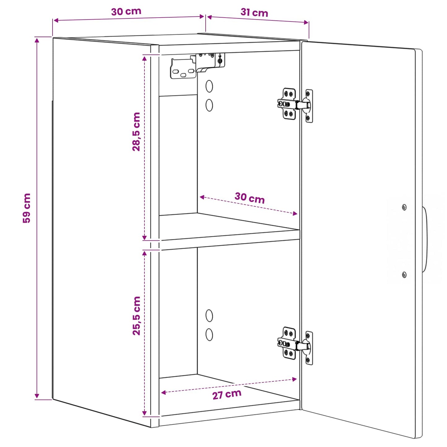 Bathroom Wall Cabinet White Compact 30x31x59cm