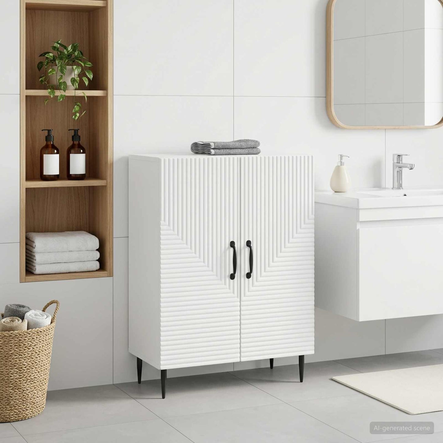 Bathroom Storage Cabinet White Modern 59.5x31x80cm