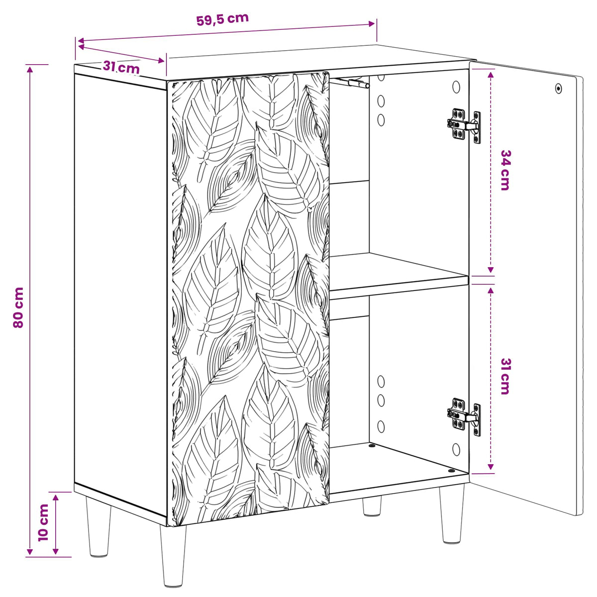Bathroom Storage Cabinet White Compact 59.5x31x80cm
