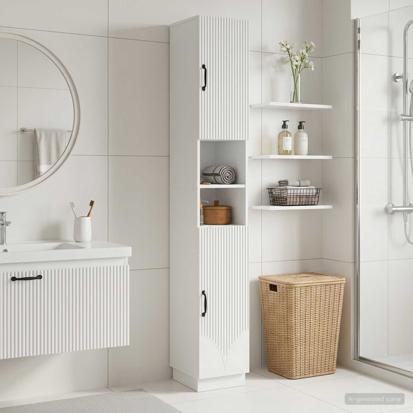 Bathroom Cabinet White Slim 30x31x187cm