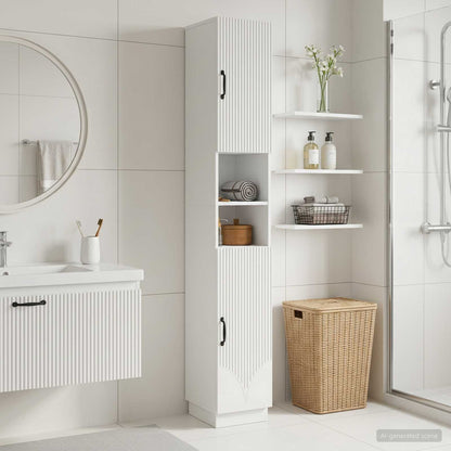 Bathroom Cabinet White Slim 30x31x187cm