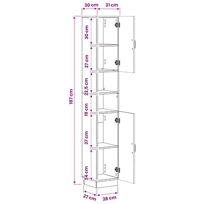 Bathroom Cabinet White Slim 30x31x187cm