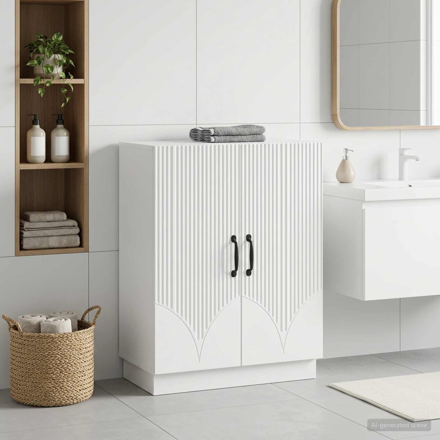 Bathroom Storage Cabinet White Slim 59.5x31x77cm