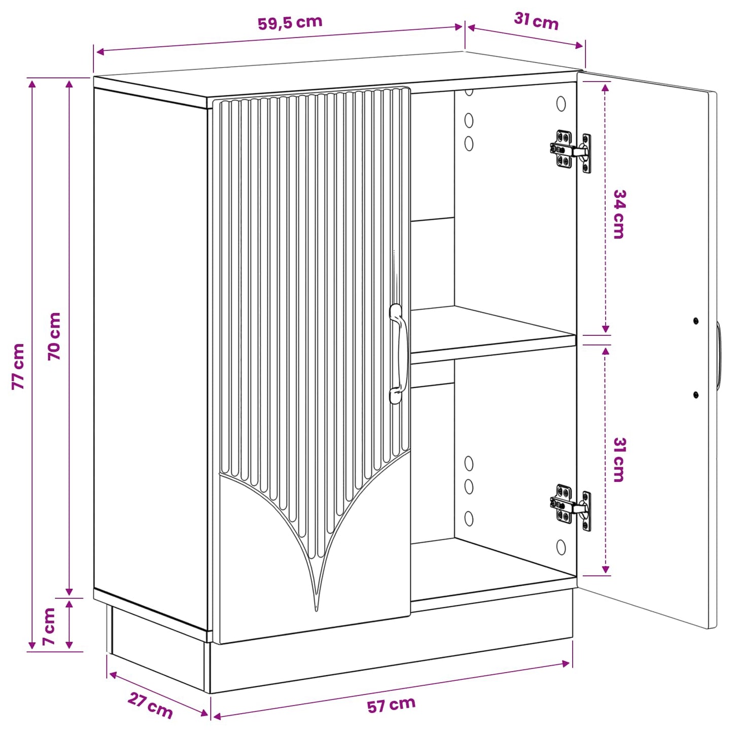 Bathroom Storage Cabinet White Slim 59.5x31x77cm