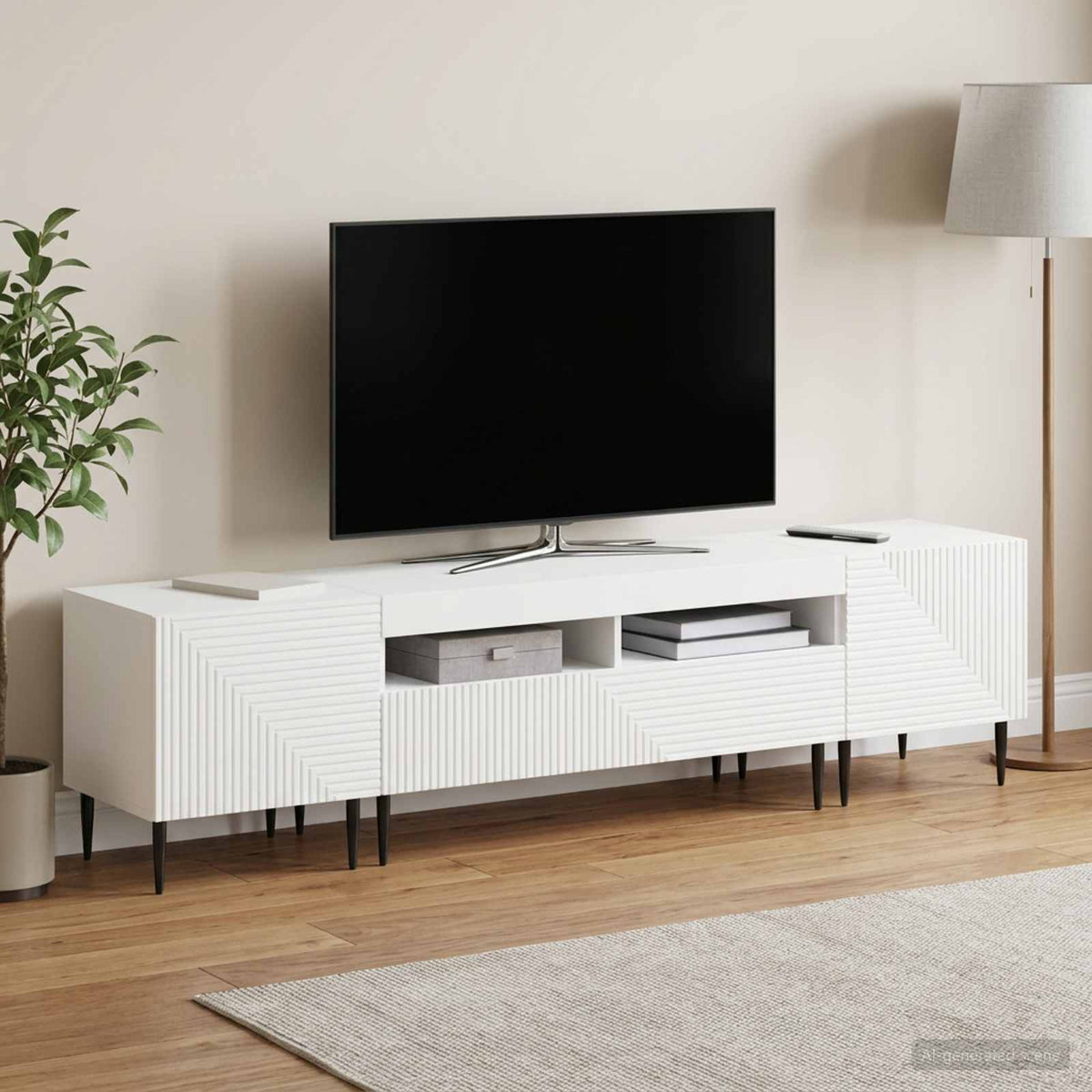 Modern TV Cabinet White Wood 98x35x43cm