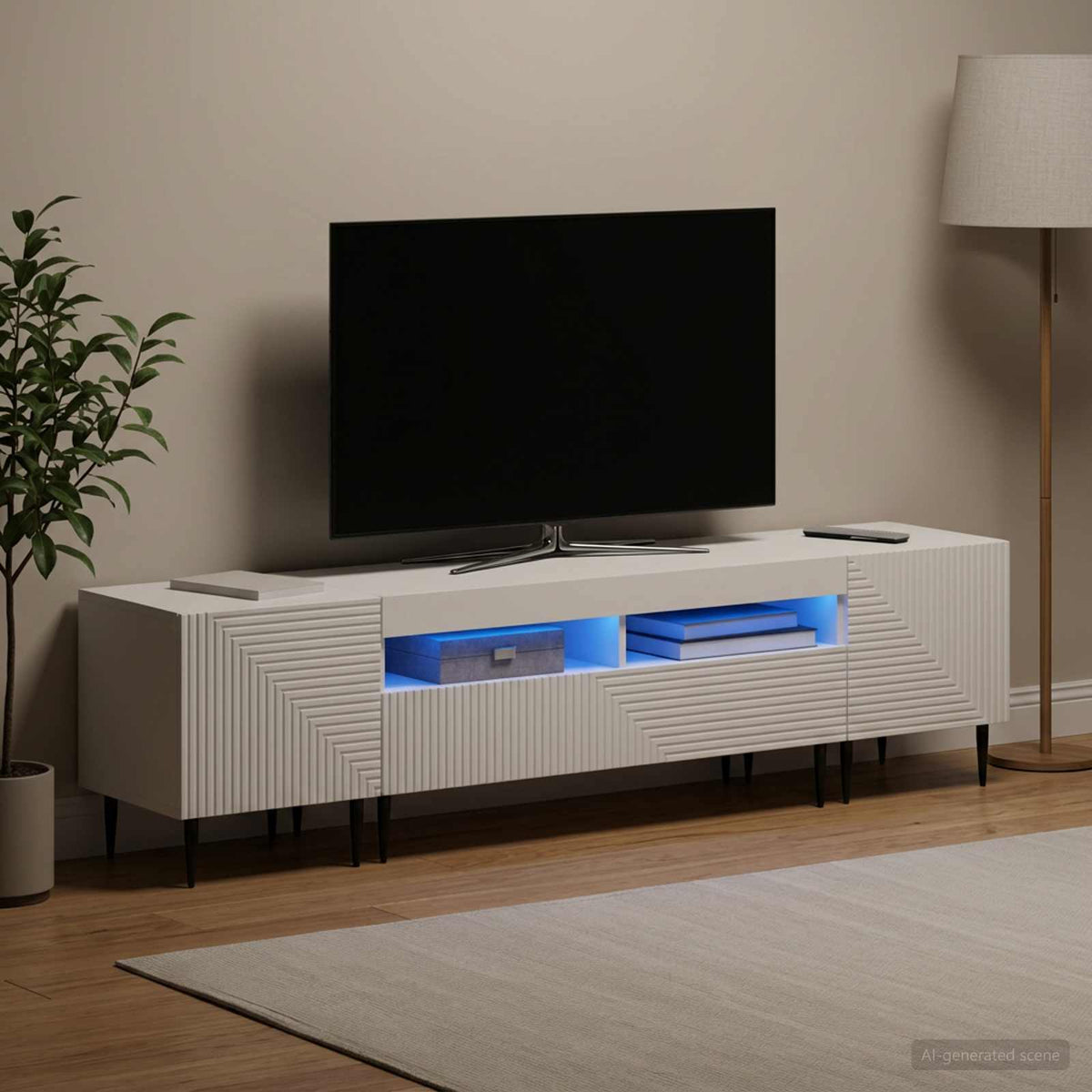 Modern TV Cabinet White Wood 98x35x43cm