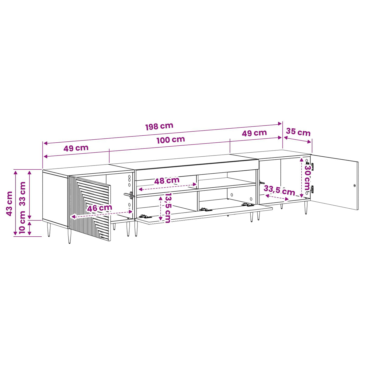 Modern TV Cabinet White Wood 98x35x43cm