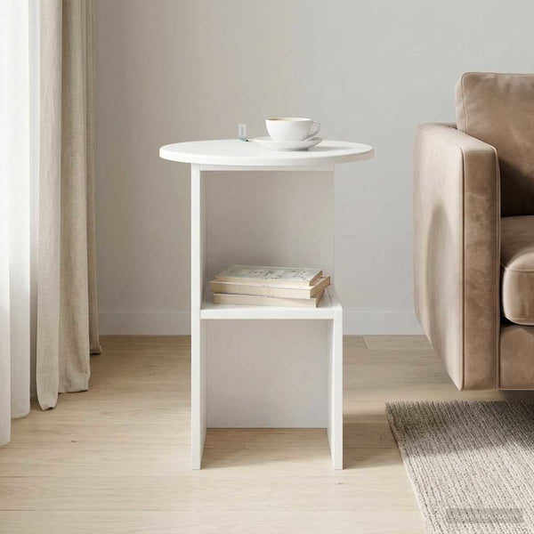  White Side Table Round Engineered Wood | HomeAndLiving