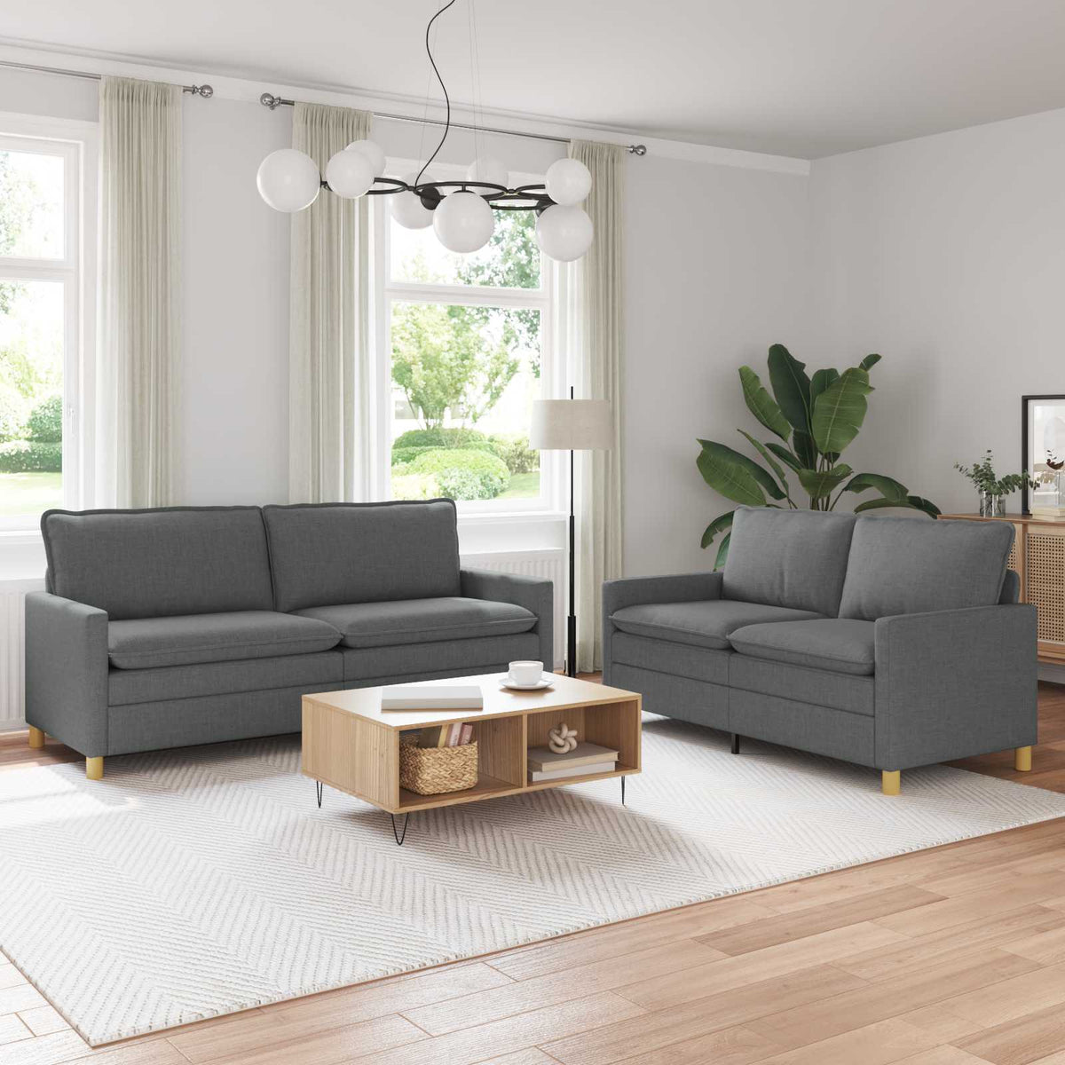 Grey Fabric Sofa Set 2 Piece 196x81x87.5cm